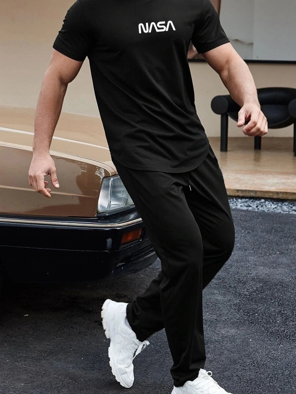 uyguntarz Unisex Nasa Baskılı 2li Eşofman Takımı TSH-SIYAH-NSYAZI-ESH-DUZ