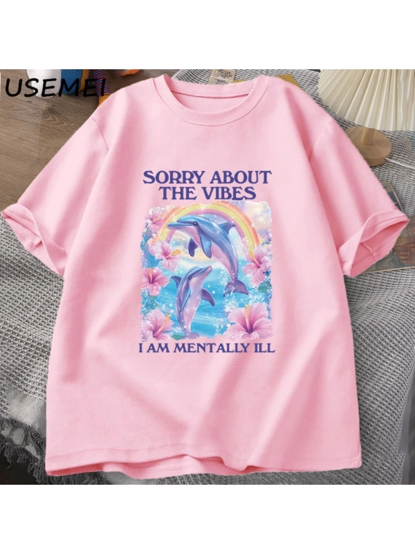 Üzgünüm Vibes hakkında Unisex T Shirt Aptal Garip T-shirt Komik Zihinsel Tshirt Pamuk Kısa Ko