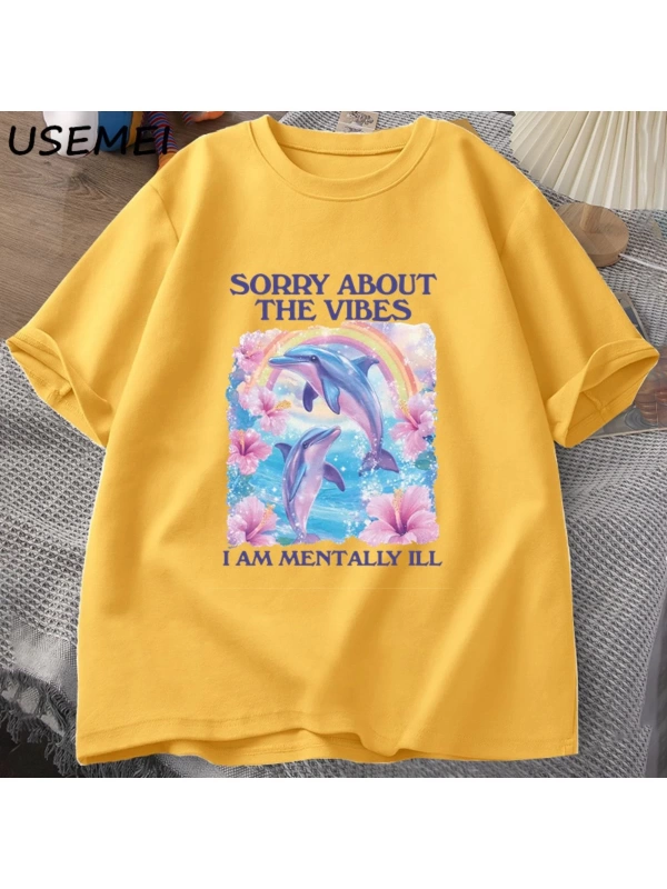 Üzgünüm Vibes hakkında Unisex T Shirt Aptal Garip T-shirt Komik Zihinsel Tshirt Pamuk Kısa Ko