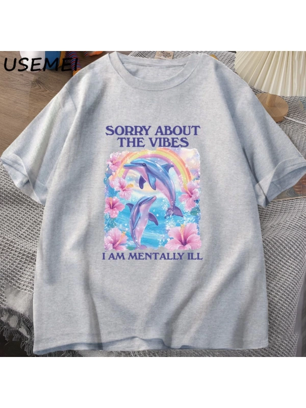 Üzgünüm Vibes hakkında Unisex T Shirt Aptal Garip T-shirt Komik Zihinsel Tshirt Pamuk Kısa Ko