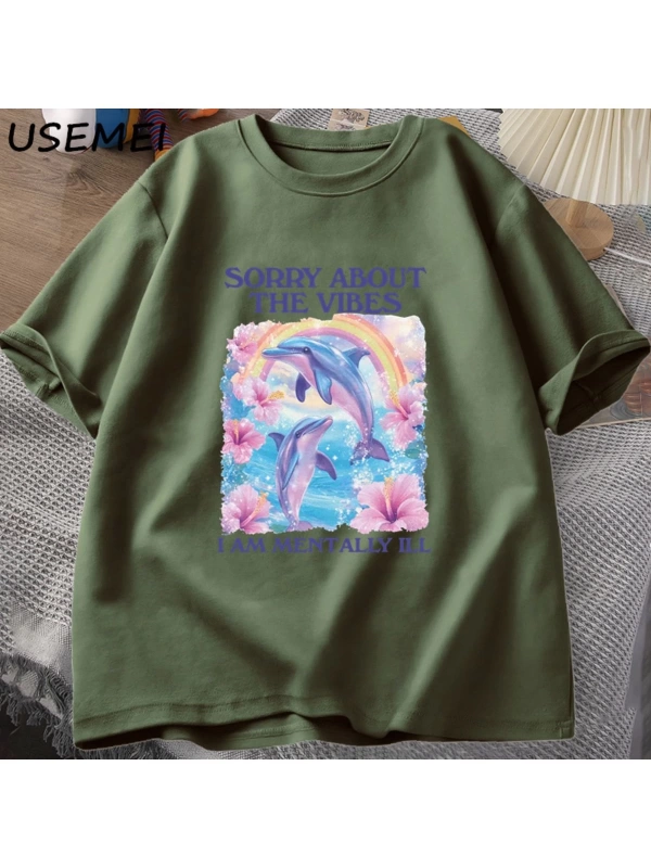 Üzgünüm Vibes hakkında Unisex T Shirt Aptal Garip T-shirt Komik Zihinsel Tshirt Pamuk Kısa Ko