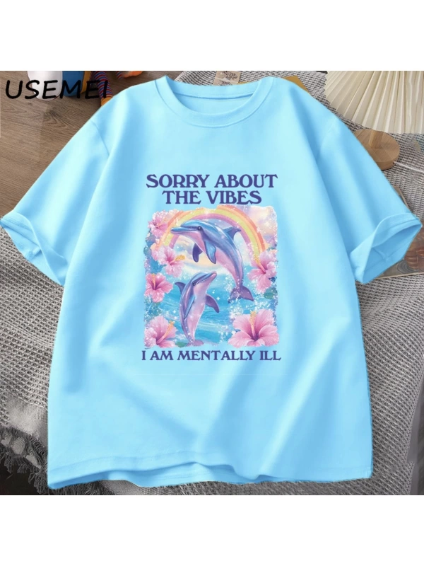 Üzgünüm Vibes hakkında Unisex T Shirt Aptal Garip T-shirt Komik Zihinsel Tshirt Pamuk Kısa Ko