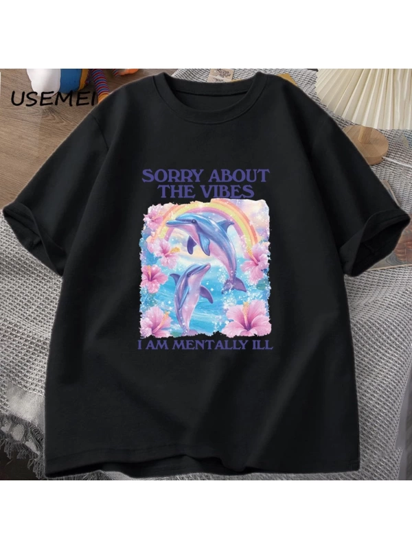 Üzgünüm Vibes hakkında Unisex T Shirt Komik Zihinsel Tshirt Pamuk Kısa Ko