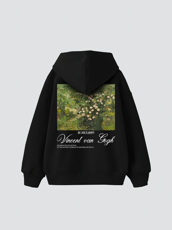 V. Van Gogh Roses Baskılı Oversize Unisex Siyah