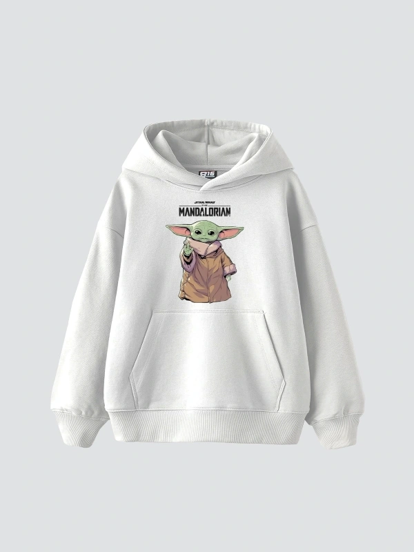 V2 The Mandalorian Yoda Baskılı Oversize Unisex Premium Beyaz