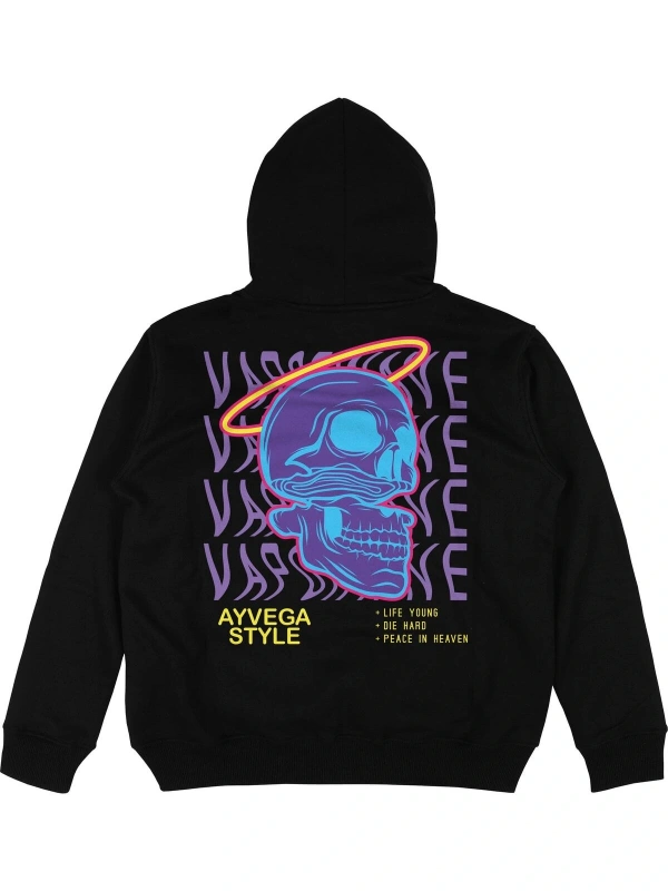 Vapoawave Siyah Oversize Unisex Kapüşonlu Sweatshirt Hoodie