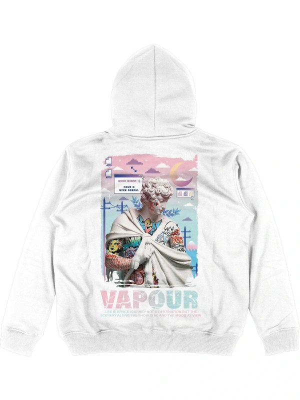 Vapour Oversize Unisex Kapüşonlu Sweatshirt Hoodie Beyaz