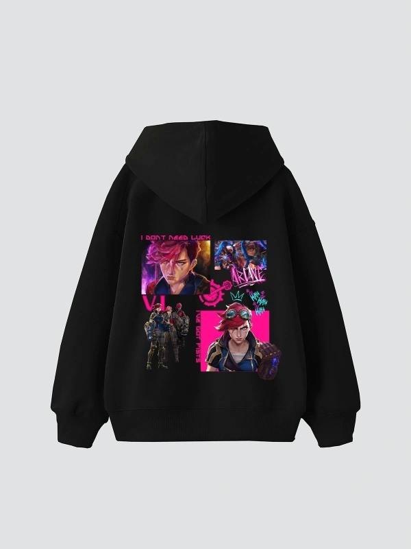 VI Arcane Baskılı Oversize Unisex Siyah