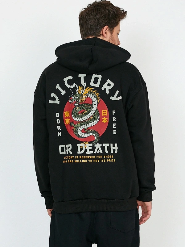 Victory or Death Siyah Oversize Unisex Kapüşonlu Sweatshirt Hoodie