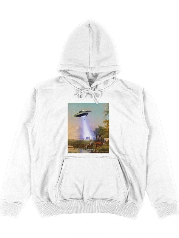 Village Beyaz Oversize Unisex Kapüşonlu Sweatshirt Hoodie