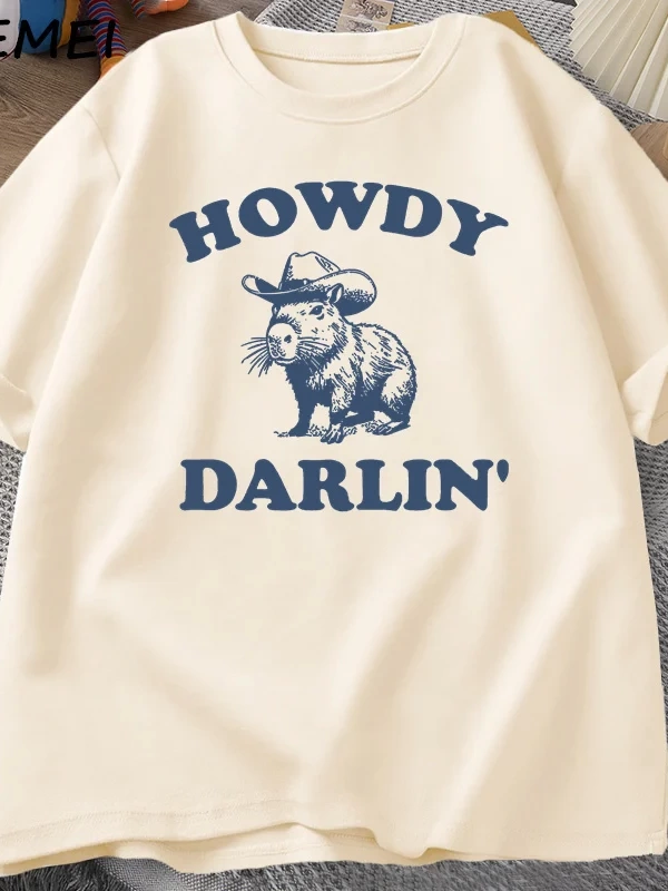 Vintage 90s Komik Kapibara T Shirt Kadın Retro Y2k Estetik Sevimli Howdy Darlin T-Shirt Komik 3030
