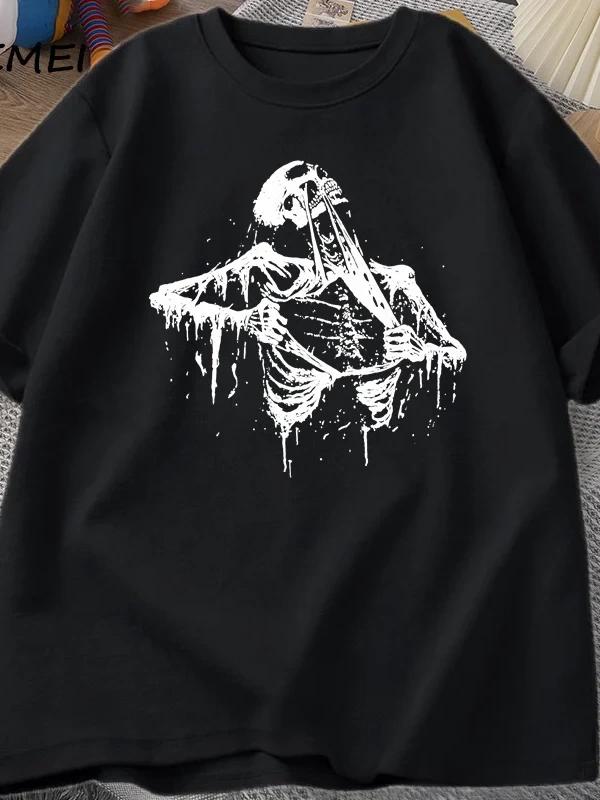 Vintage İskelet Yırtık Rip Cage 90s Tİskelet Grafik T-shirt Y2k Kafatası Tee Hip Hop  2970