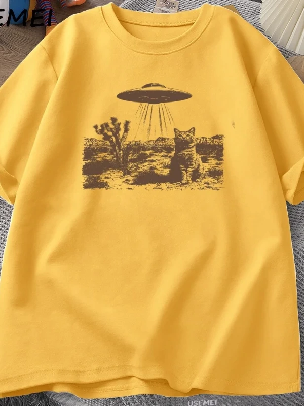 Vintage UFO Cowboy Cat T Shirt Retro T-Shirt 90s Western Tshirt Wild West Kitten Tshirt Casua 3047