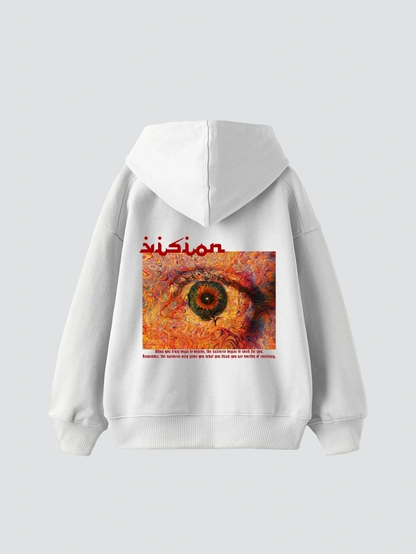 Vision Baskılı Oversize Unisex Premium Beyaz