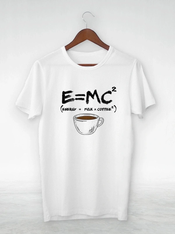 Vtshirt Beyaz -unisex - E=mc Coffe-ıllustrasyon Çizim- Y-060