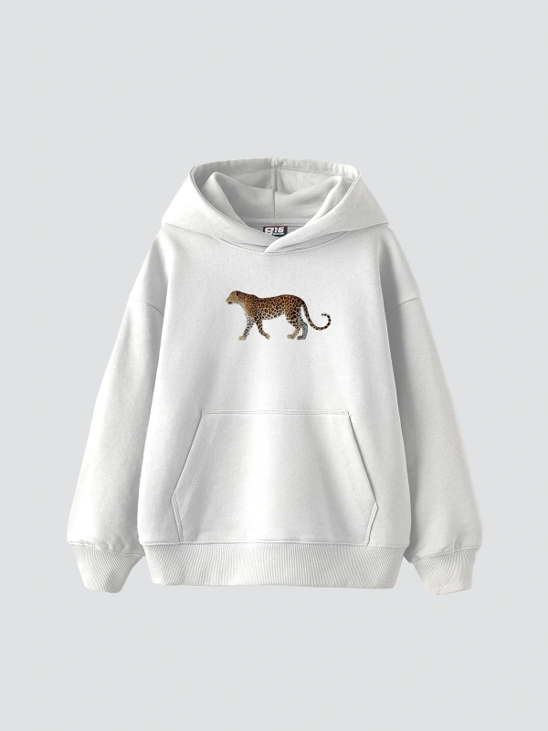 Walking Leopard Baskılı Oversize Unisex Premium Beyaz