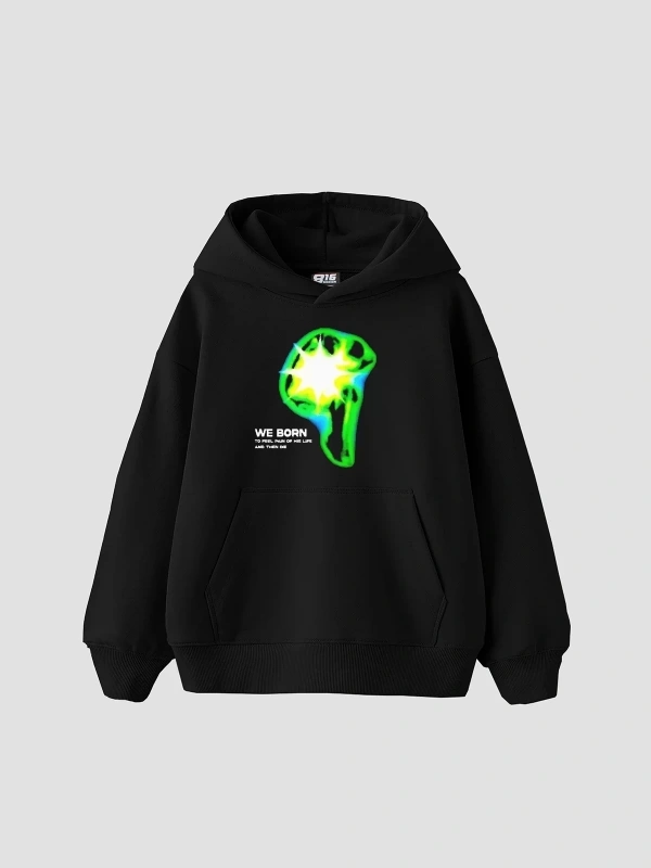 WE BORN Baskılı Oversize Unisex Siyah