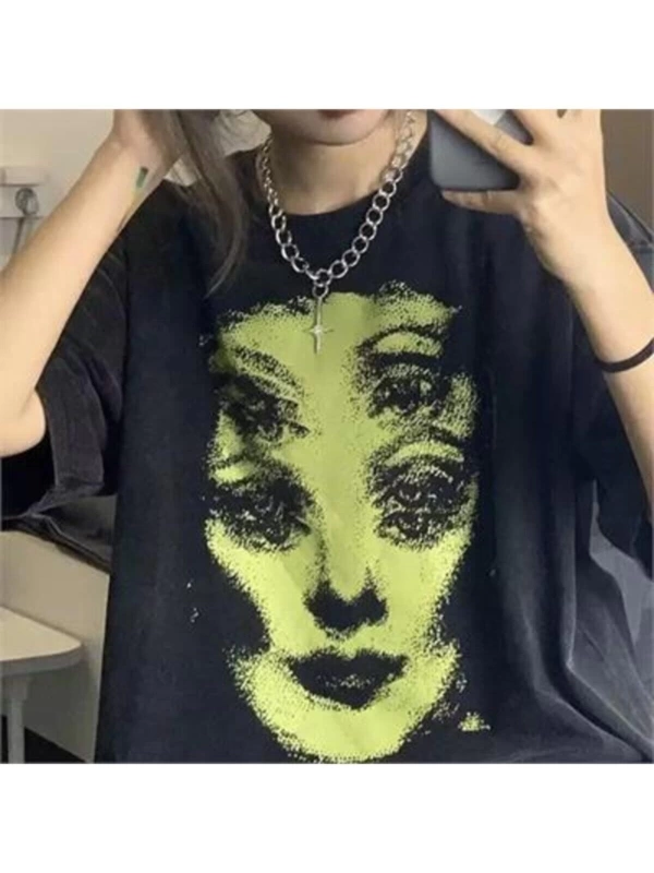 Wed Harajuku Grunge Green Face Unisex T-shirt