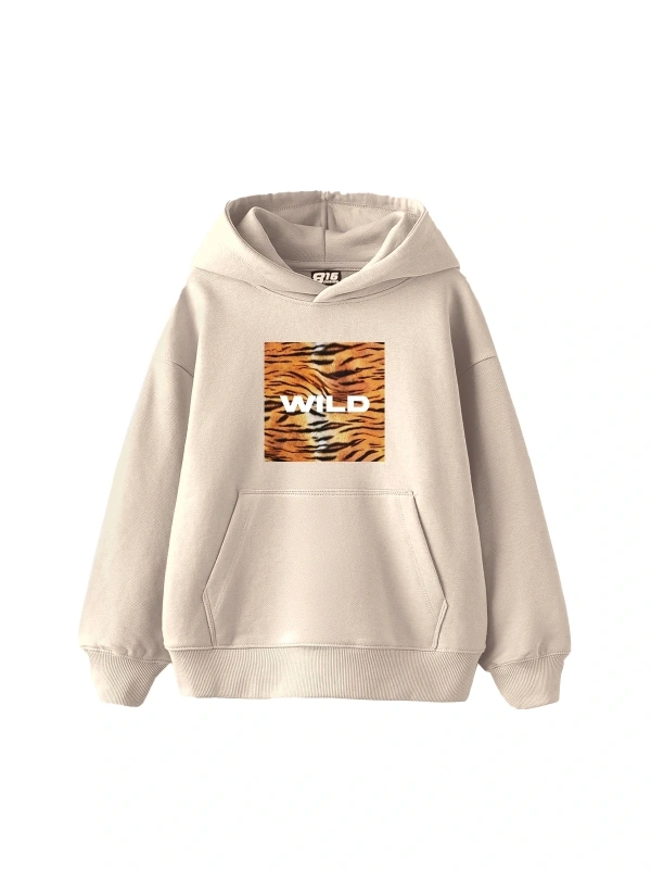 Wild Baskılı Oversize Unisex Bej