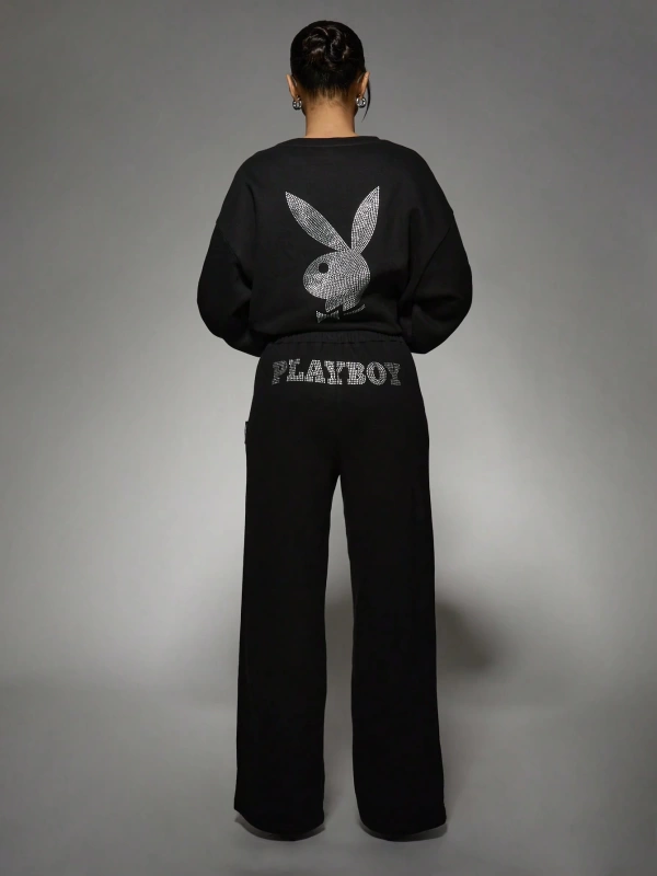 x Playboy Lüks Taşlı Süslemeli Eşofman Takımı Ev Giyimi Logo Tasarımı A