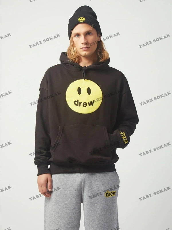 Y2K Drew Oversıze Sweatshirt Hoodie Siyah KOD 2066