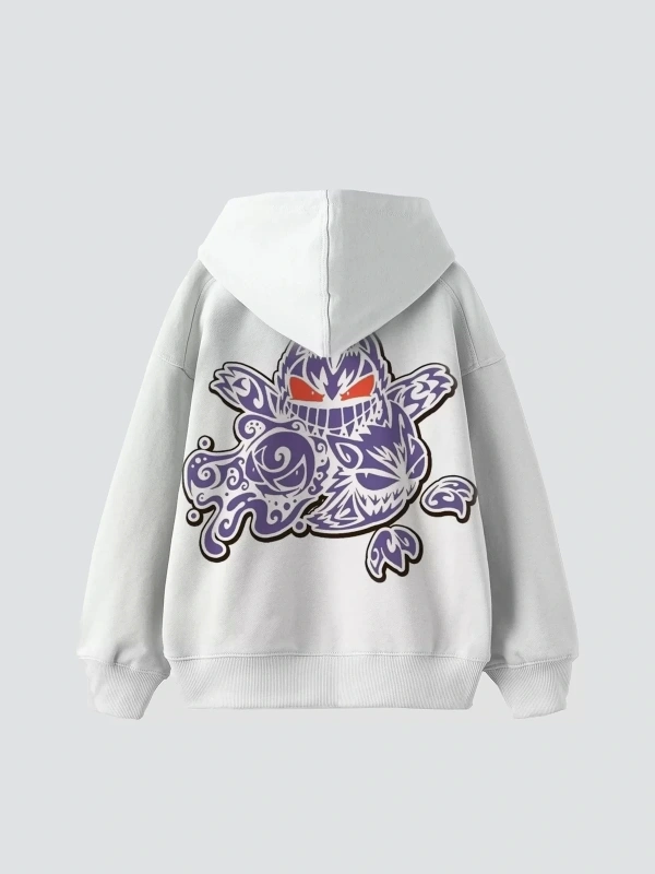 y2K Gengar Sırt Baskılı Oversize Unisex Beyaz