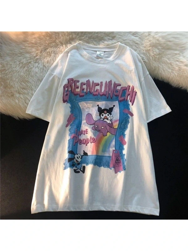 Y2k Harajuka Style Etiket Anime Harajuku Kuromi Greengungchi Tshirt Arskuromimagictshirt