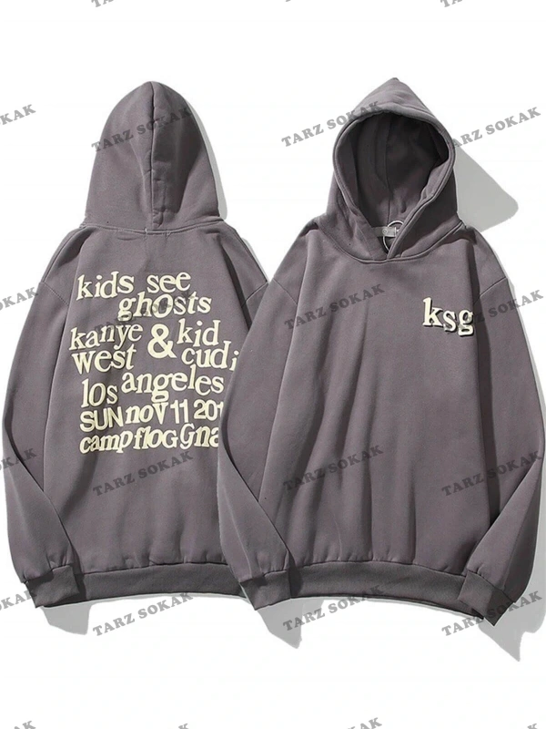 Y2K Ksg Oversıze Sweatshirt Hoodie Koyugrı KOD 2067 Gri