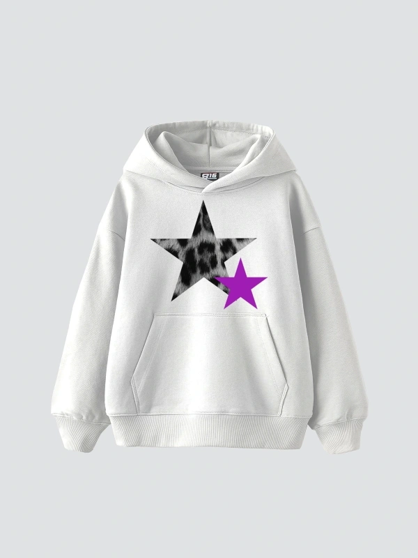 Y2k Leopar Starz V2 Baskılı Oversize Unisex Beyaz
