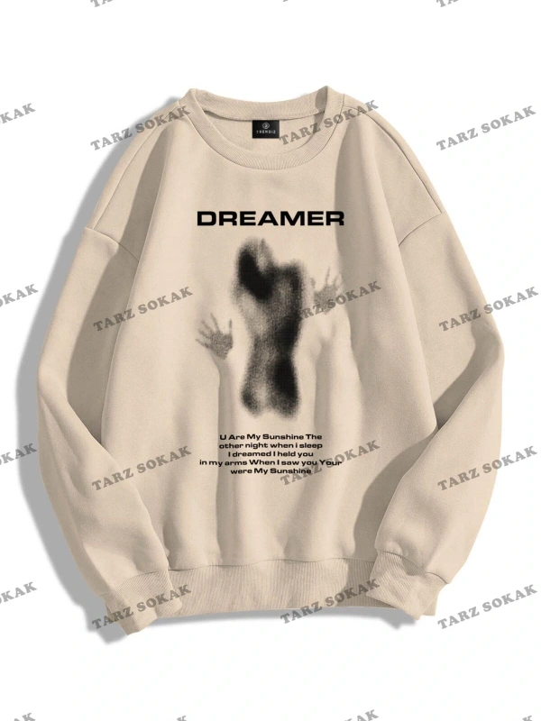 Y2K Unisex Dreamer Bisiklet Yaka Sweatshirt Hoodie KOD 1757 Gri
