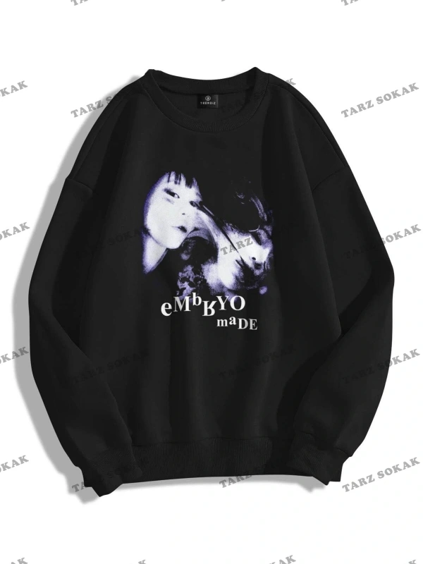 Y2K Unisex Embryo By Bisiklet Yaka Sweatshirt Hoodie KOD 1754 Siyah