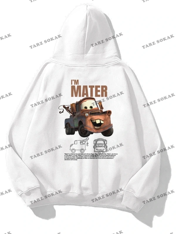 Y2K Unisex Im Mater Cars Sweatshirt KOD 1613 Beyaz