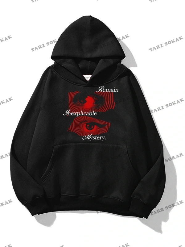 Y2K Unisex Remain Mystery Sweatshirt Hoodie KOD 1745 Siyah