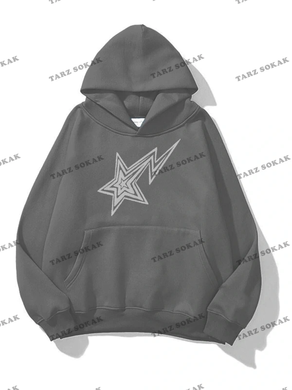 Y2K Unisex Shooting Star Sweatshirt KOD 1535 Gri