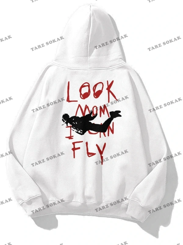 Y2K Unisex Smiley Look Mom Sweatshirt KOD 1493 Beyaz