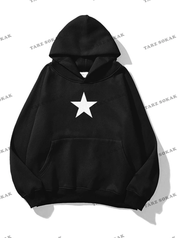 Y2K Unisex Star Sweatshirt KOD 1655 Siyah