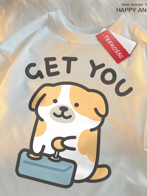 Y2k Vintage Tişört Tee Alıcı bebek eğlenceli köpek baskı
