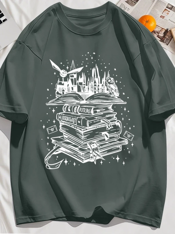 Y2k Vintage Tişört Tee Birçok Kitap Ve Uçan Kuşlar Baskı