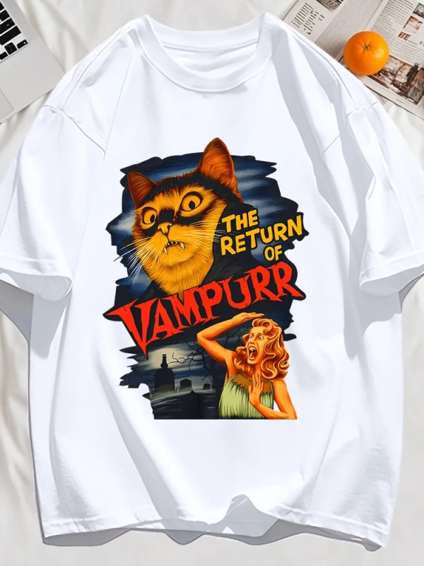 Y2k Vintage Tişört Tee Büyük bir kedi ve dişleri baskıla