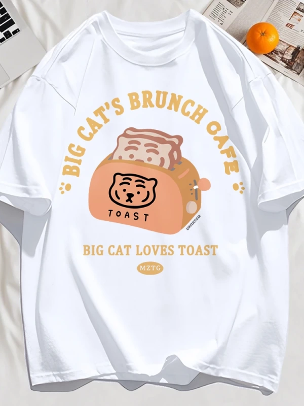 Y2k Vintage Tişört Tee Büyük Kedinin Brunch Cafe Tasarım