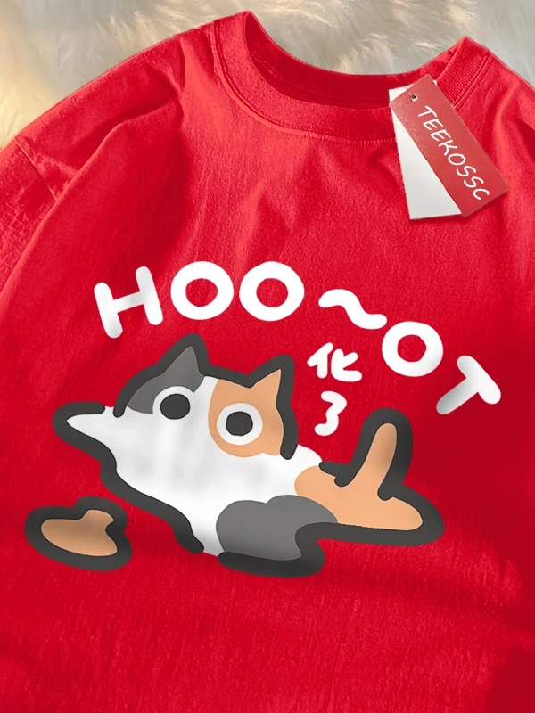 Y2k Vintage Tişört Tee Çiçek kedi erir eğlenceli japon tarzı