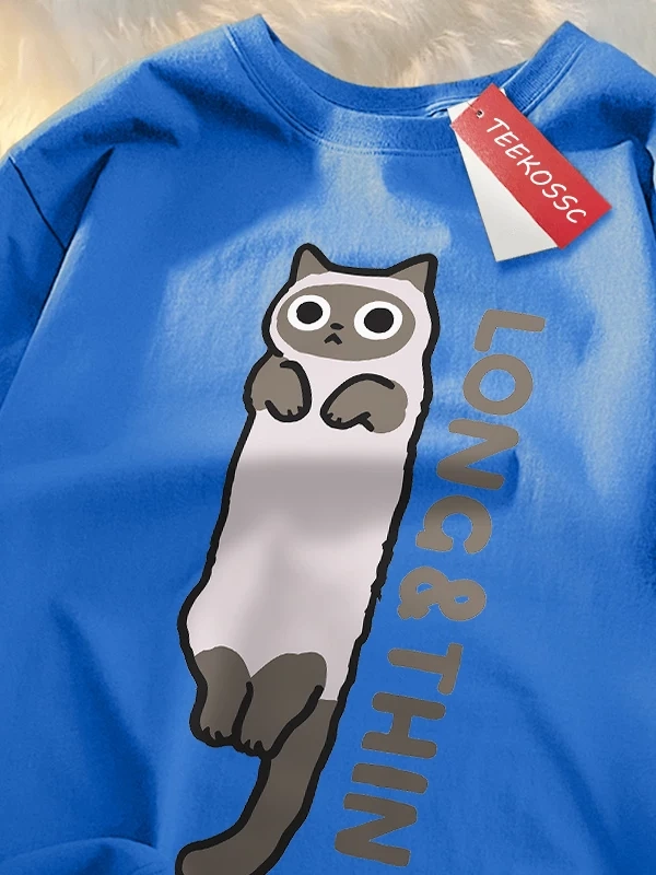 Y2k Vintage Tişört Tee Eğlenceli ince gri kedi baskı japon tarzı