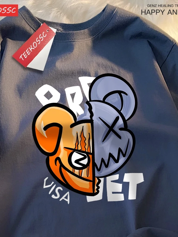 Y2k Vintage Tişört Tee Eğlenceli karikatürler bölünmüş ayı yüz baskı