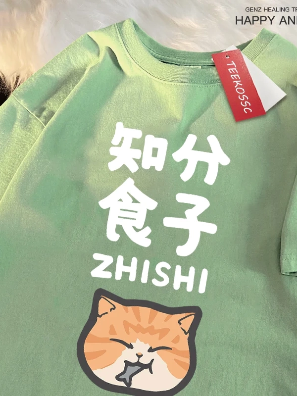 Y2k Vintage Tişört Tee Foodie kedi yemek balık