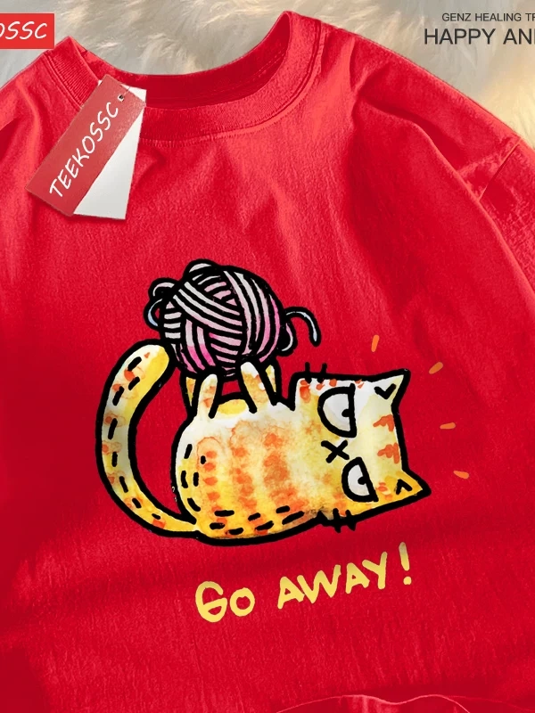 Y2k Vintage Tişört Tee Go Away bir kedi iplik bir top üzerinde