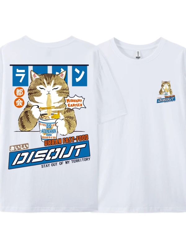 Y2k Vintage Tişört Tee Harajuku kedi karikatür yeme erişte