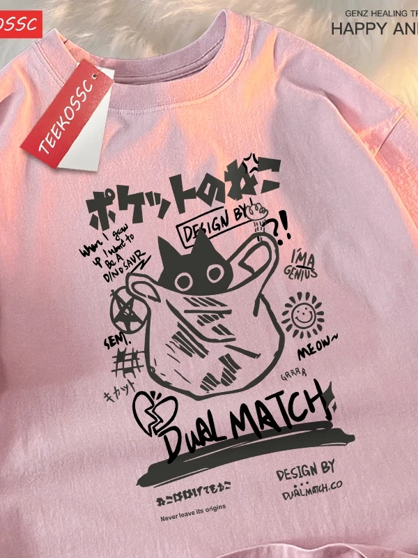 Y2k Vintage Tişört Tee Japon eğlenceli ve sevimli Harajuku kedi
