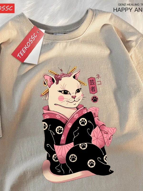 Y2k Vintage Tişört Tee Japon Harajuku Geisha kedi