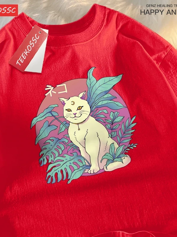 Y2k Vintage Tişört Tee Japon Harajuku hilal kedi