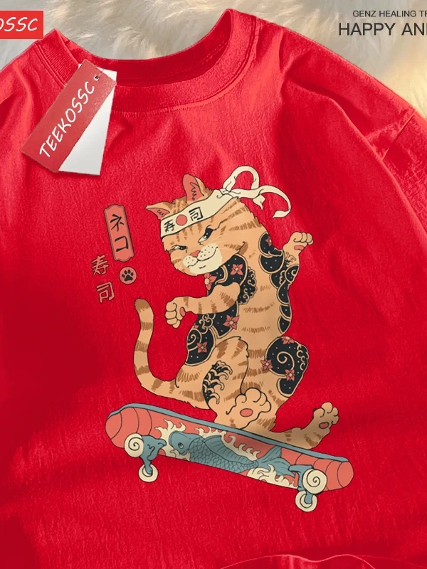 Y2k Vintage Tişört Tee Japon Harajuku kaykay suşi kedi